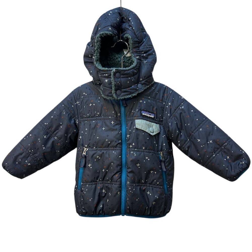 Patagonia Reversible Tribbles Hoody Jacket Winter Coat Blue Stars Toddler 12-18